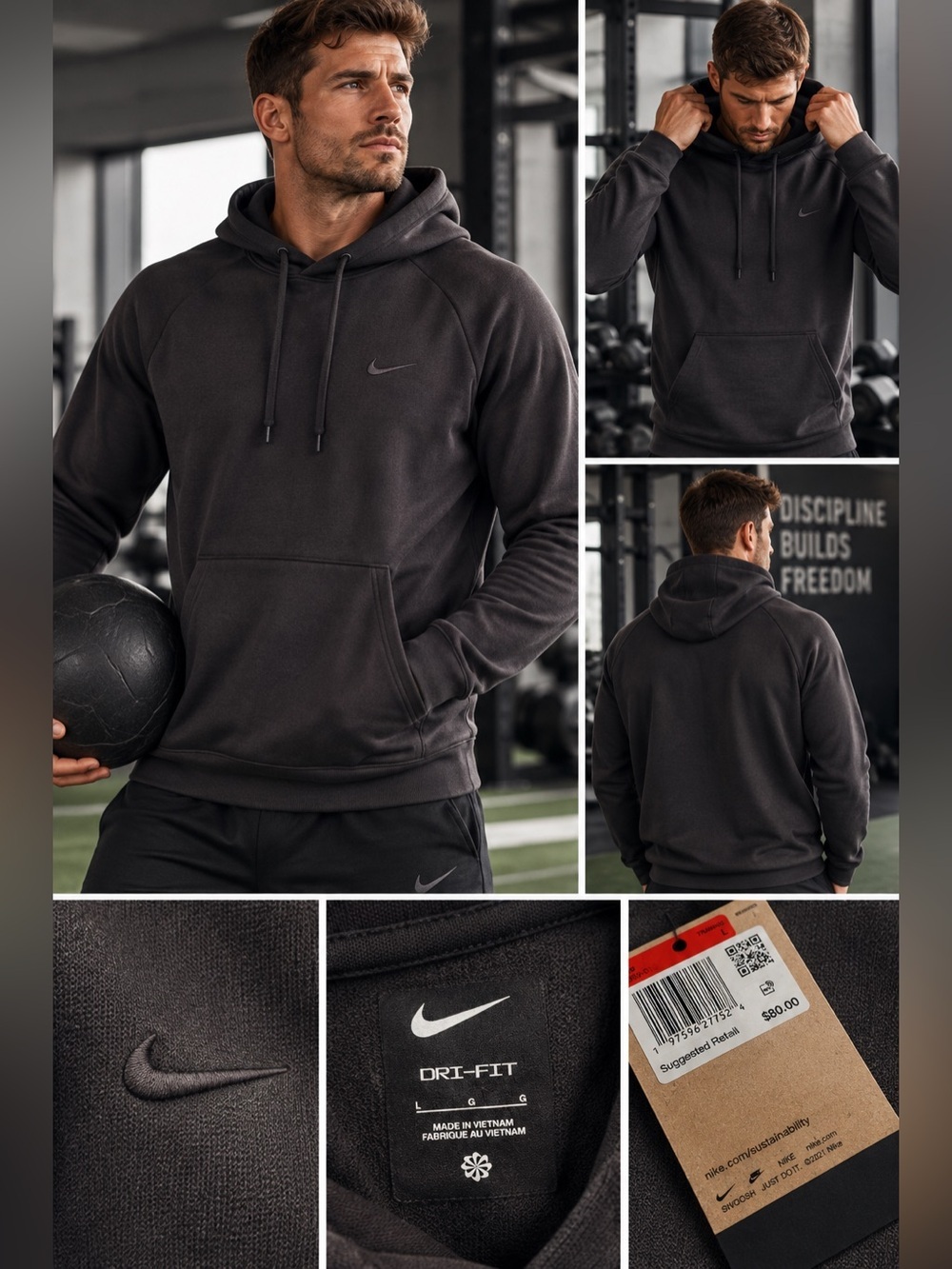 Nike Blacked Out Dri-FIT Pullover Hoodie with Zip Pocket